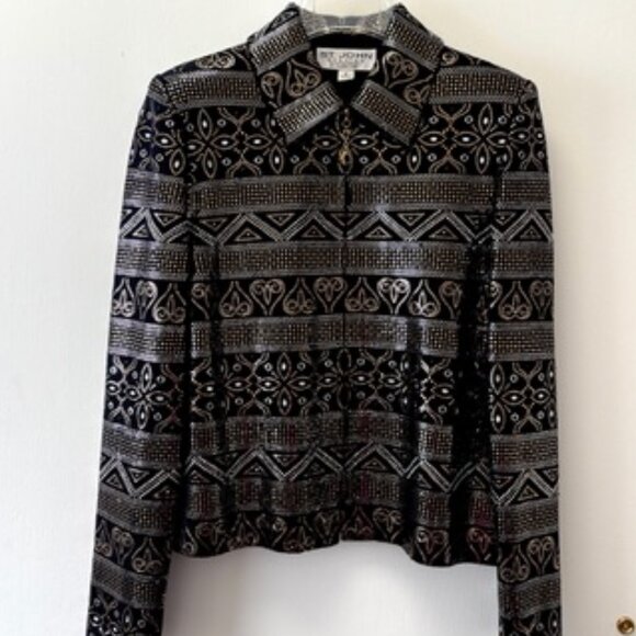 St. John Evening by Marie Gray– Black embellished w/Metallic Pattern , Size 4 - Picture 3 of 5